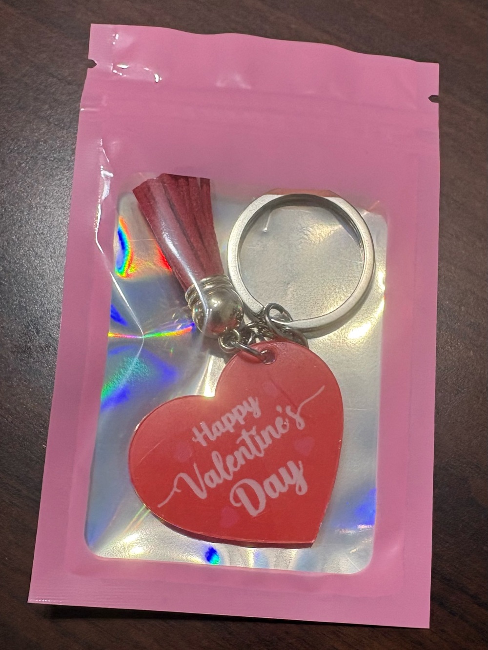 Red Acrylic Heart Keychain "Happy Valentine's Day" with Red Tassel - New in Bag